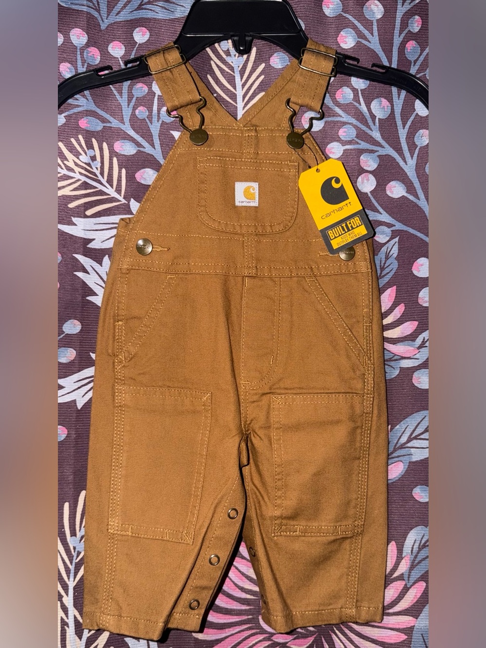 Carhartt Kids Tan/Brown Canvas Overalls with Utility Pockets